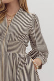 BLACK AND CREAM STRIPED ZIPPER DRESS