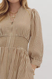 BROWN AND CREAM STRIPED ZIPPER DRESS