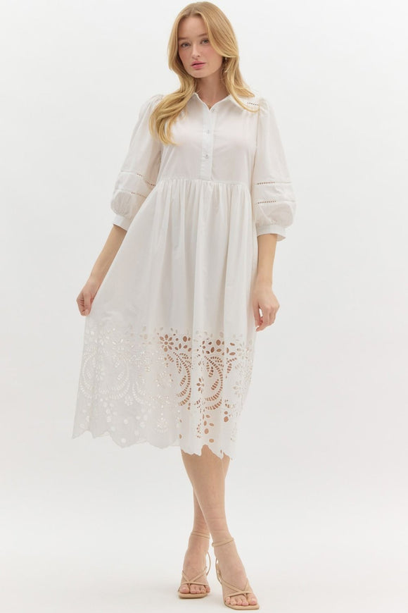 WHITE EYELET MIDI