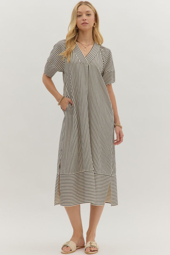 BLACK AND CREAM STRIPED DRESS