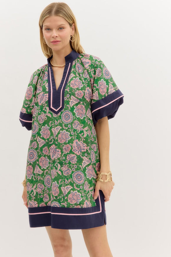 NAVY AND GREEN FLORAL DRESS