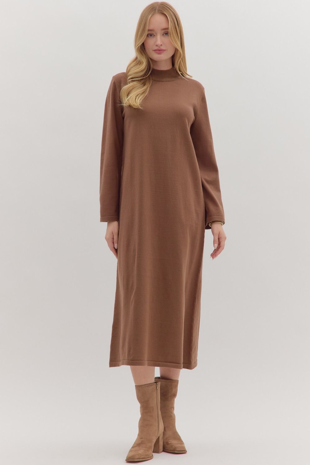 MOCHA MOCK NECK SWEATER MIDI