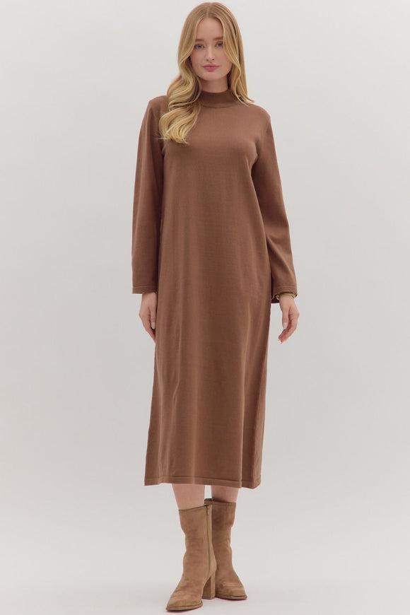 MOCHA MOCK NECK SWEATER MIDI