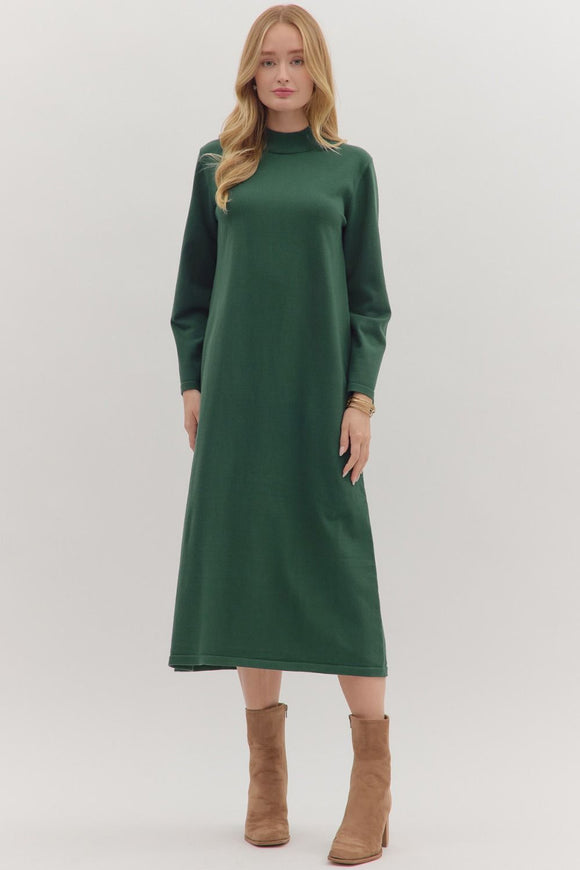 PINE GREEN MOCK NECK SWEATER MIDI