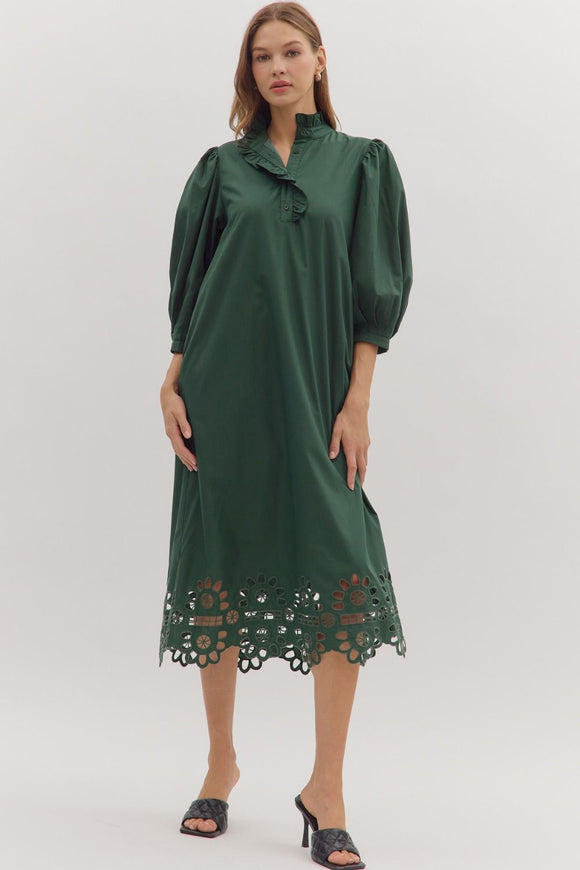 EMERALD EYELET MIDI DRESS
