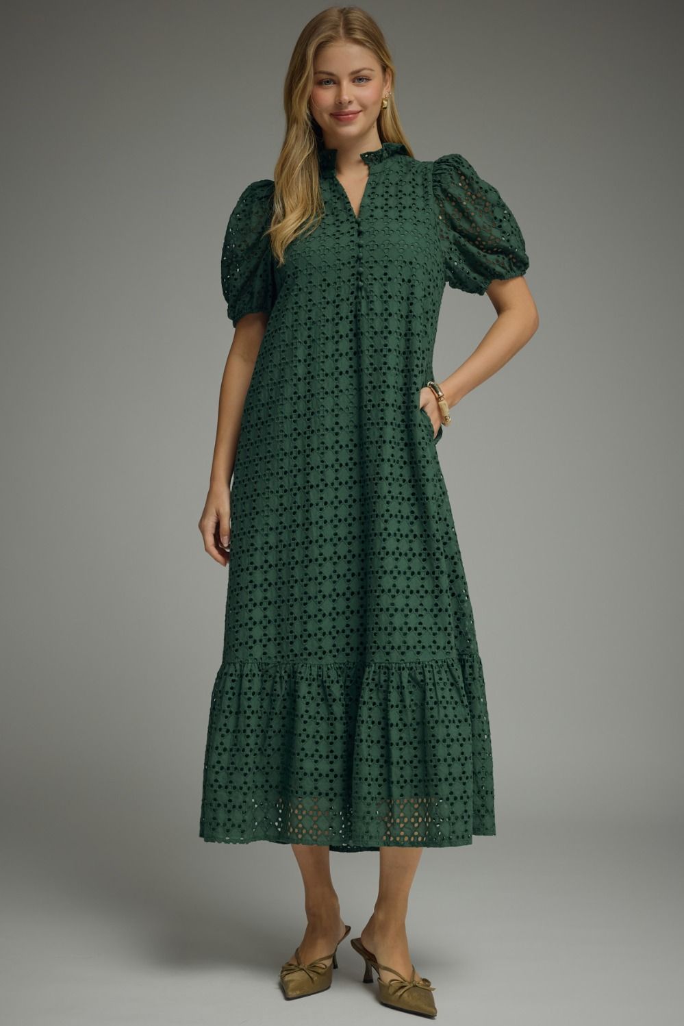 HUNTER GREEN EYELET MIDI