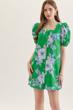 BLUE AND GREEN FLORAL EYELET DRESS