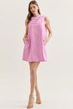 PINK SLEEVELESS DRAPED NECKLINE DETAIL