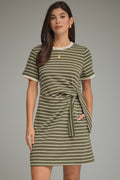 OLIVE STRIPE TIE DRESS