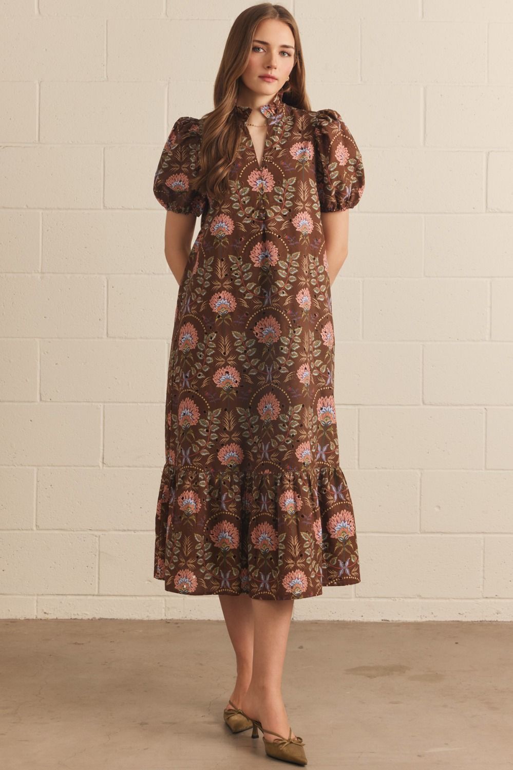 FALL FLORAL EYELET MIDI