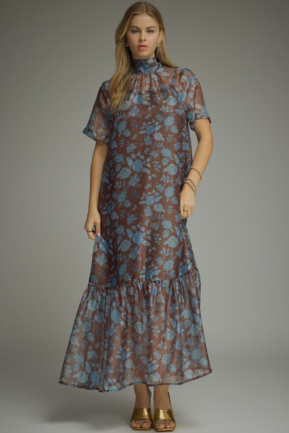 BLUE AND BROWN SHEER MIDI