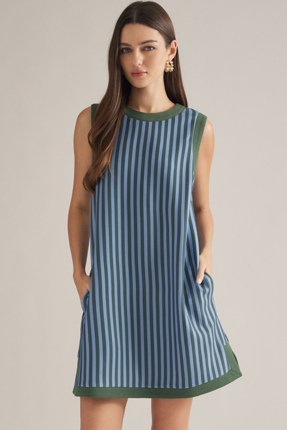NAVY AND GREEN STRIPE DRESS
