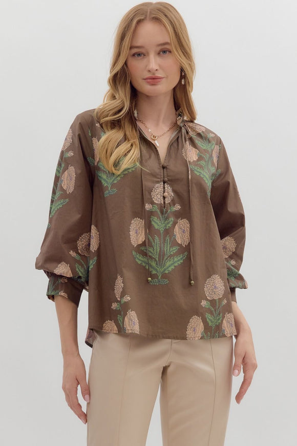 BROWN FLORAL TOP