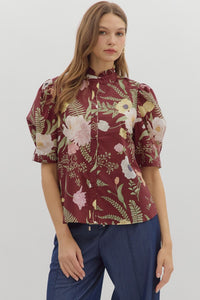 MAROON FLORAL MIX TOP