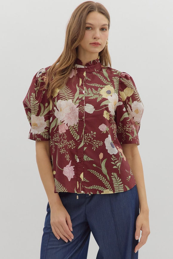 MAROON FLORAL MIX TOP