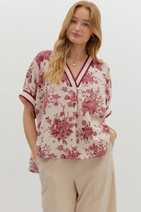 BURGUNDY FLORAL OVERSIZED TOP