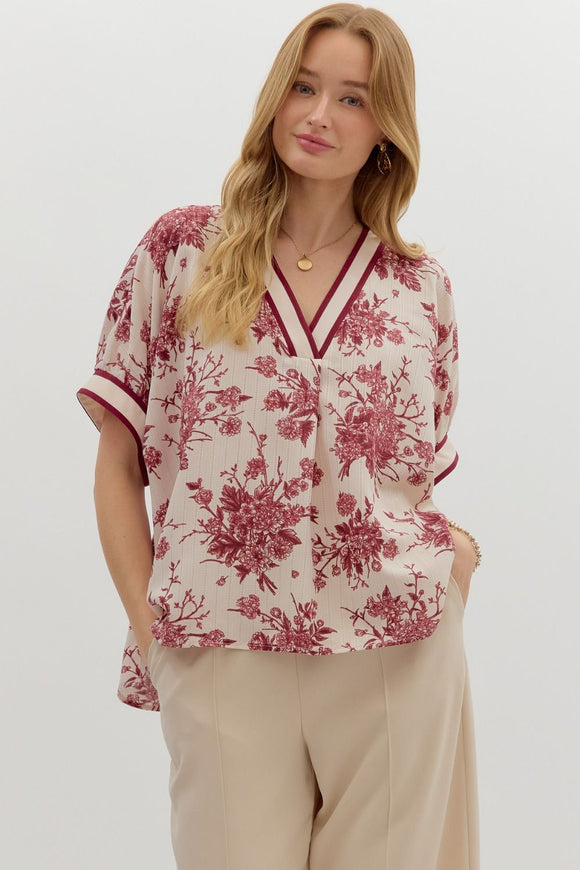 BURGUNDY FLORAL OVERSIZED TOP