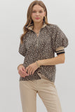 LEOPARD ZIP TOP WITH BLACK TRIM