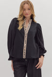 LONG SLEEVE BLACK TRIMMED IN CHEETAH