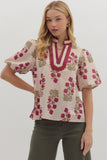 MAROON AND CREAM FLORAL TOP