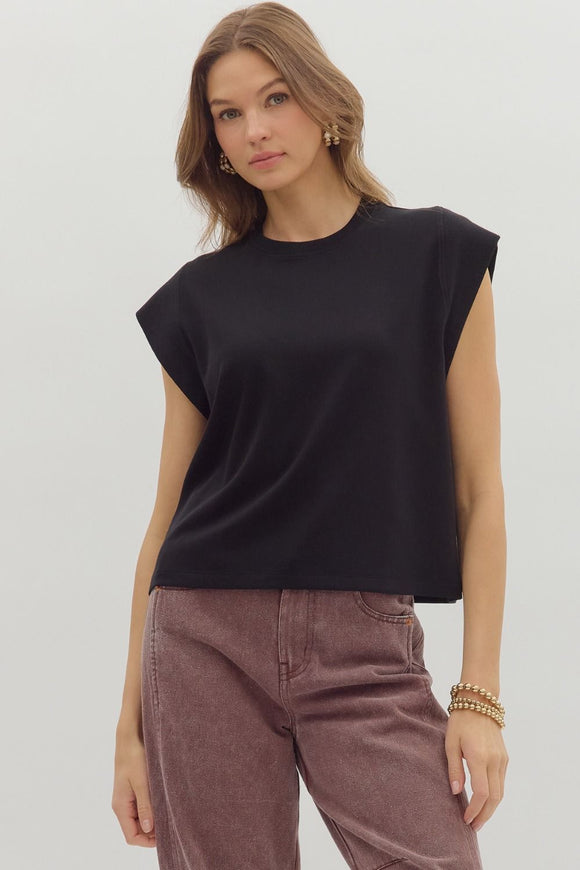BLACK CAP SLEEVE TOP