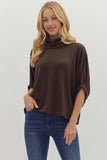 BROWN OVERSIZED MOCK NECK TOP