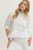 WHITE RUFFLE BUTTON UP