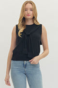 BLACK KNIT TOP WITH SELF TIE DETAIL
