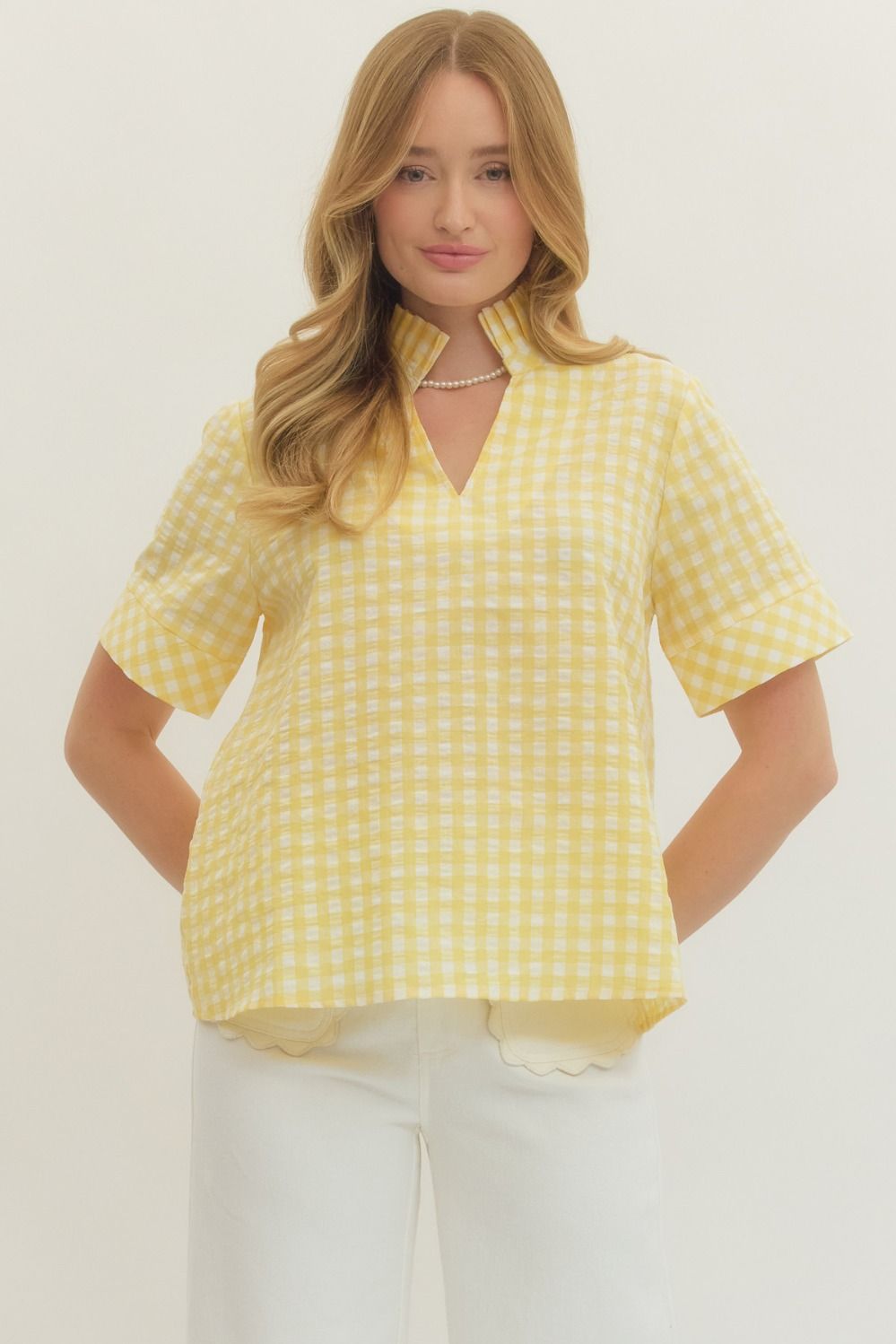 YELLOW GINGHAM RUFFLE TOP