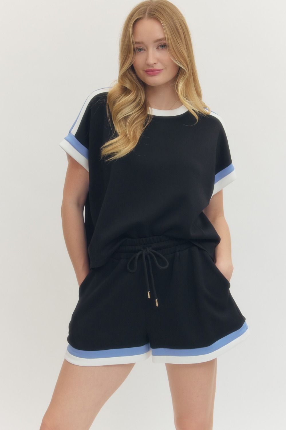 BLACK TOP WITH BLUE TRIM