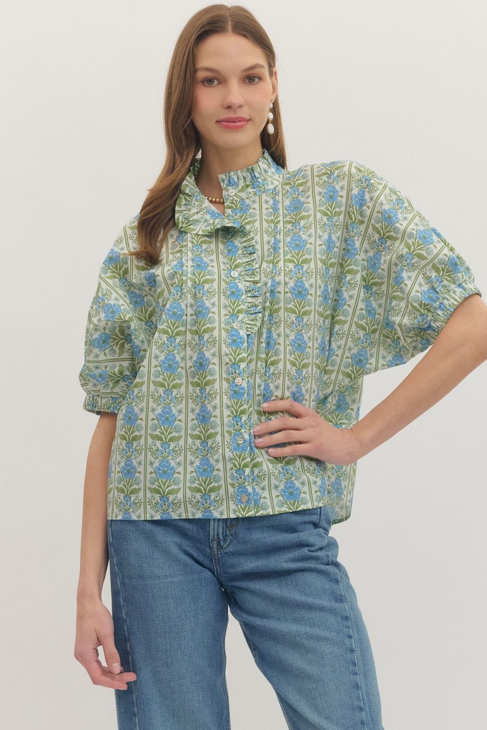BLUE AND GREEN FLORAL TOP