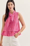 PINK AND RED TIE NECK TOP