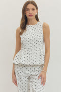 WHITE AND BLACK PEPLUM TOP