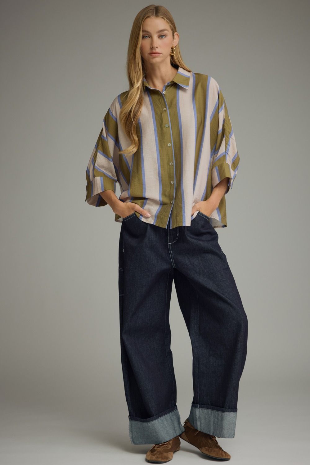 OLIVE AND BLUE STRIPE SHIRT