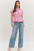 PINK TOP WITH ELASTIC DRAW WAIST