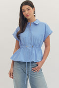 BLUE TOP WITH ELASTIC DRAW WAIST