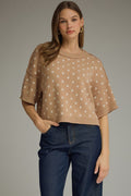 TAN POLKA DOT SWEATER TOP