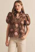BROWN FALL FLORAL TOP