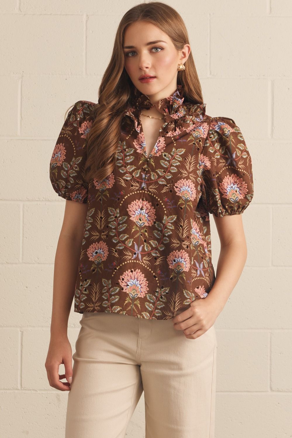 BROWN FALL FLORAL TOP