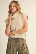 OATMEAL SLEEVELESS TURTLENECK