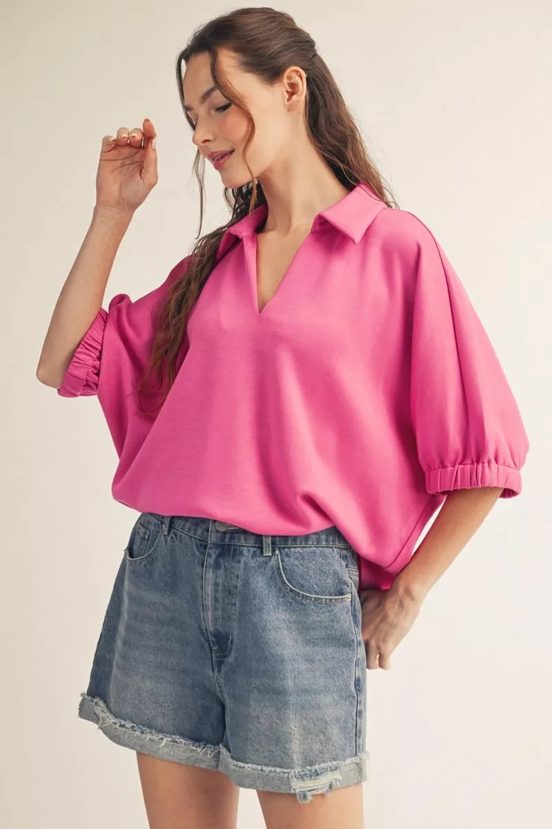 HOT PINK OVERSIZED COLLAR TOP