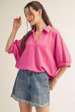 HOT PINK OVERSIZED COLLAR TOP