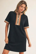 BLACK DRESS WITH BROWN TRIM