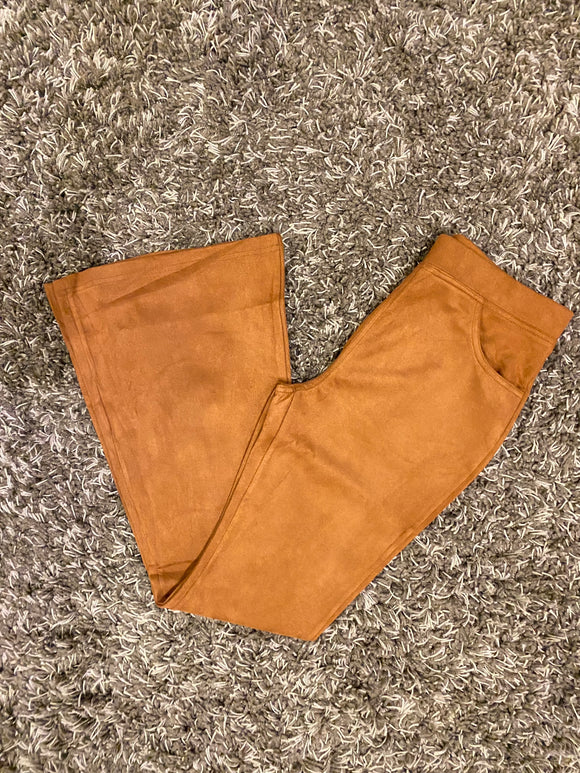 CAMEL FLARE SUEDE PANTS